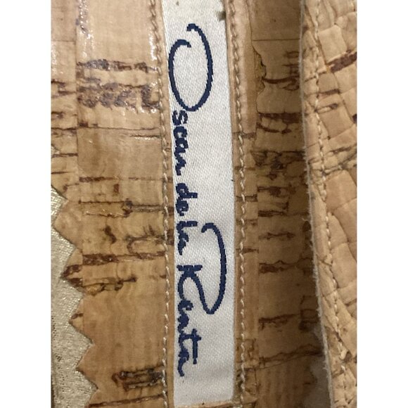 Oscar De La Renta Peep Toe Platform Slingback Heels Size 5.5 Tan & Gold - Picture 2 of 7